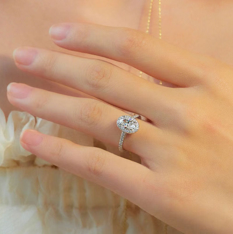 Bague ovale en Zircon incrusté de Micro Moissanite pour femme, à la mode