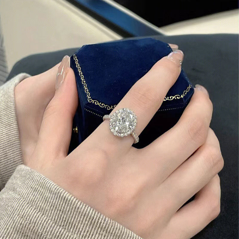 Bague ovale en Zircon incrusté de Micro Moissanite pour femme, à la mode