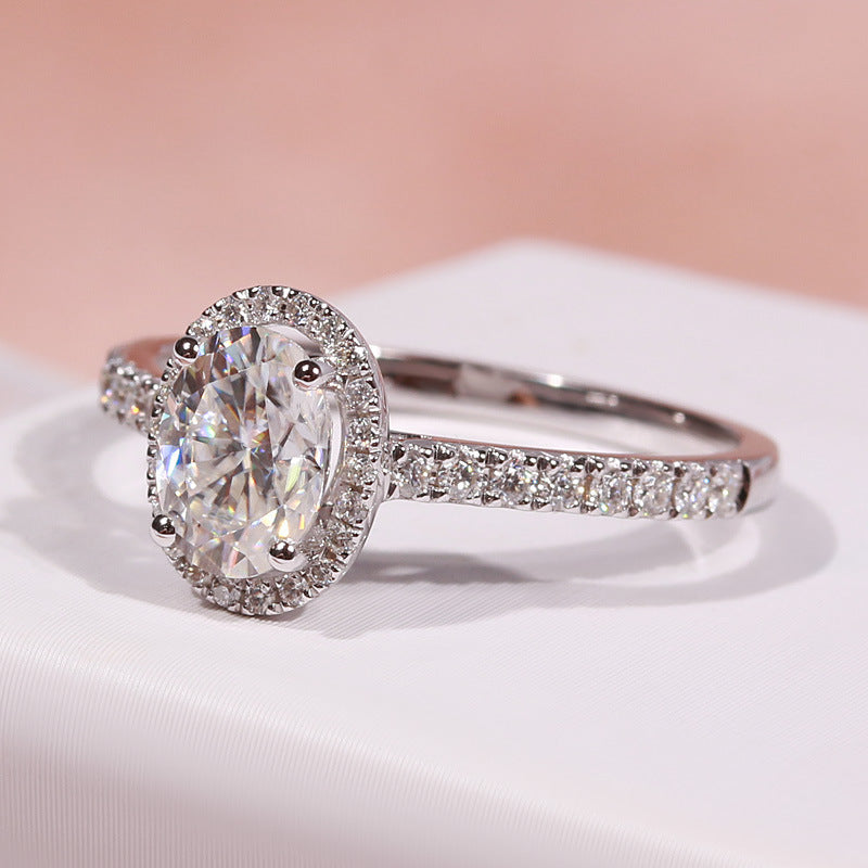 Bague ovale en Zircon incrusté de Micro Moissanite pour femme, à la mode