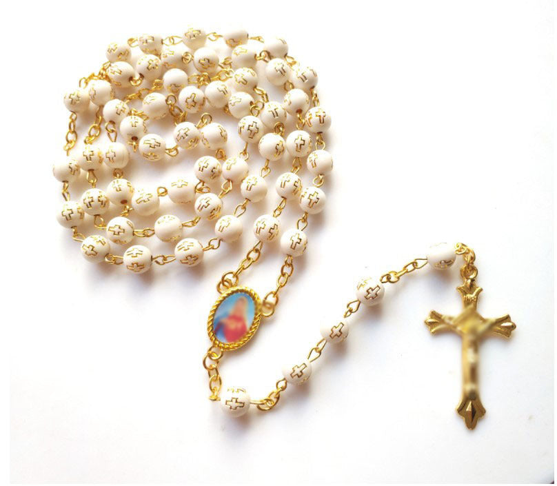 Bronzing Cross Bead Cross Pendant Acrylic Necklace