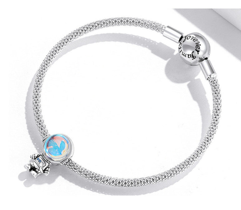 Pulsera de plata de ley S925 con cuentas de astronauta, cuentas simples de circonita para aventuras espaciales