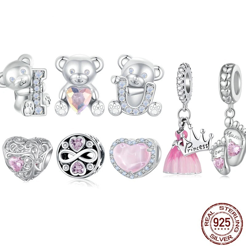 Ours mignon pour la saint-valentin, perles d'amour en argent Sterling S925, perles éparpillées à faire soi-même, accessoires pour petite amie
