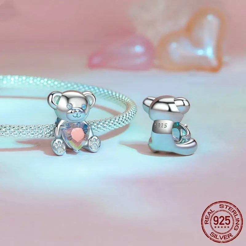 Ours mignon pour la saint-valentin, perles d'amour en argent Sterling S925, perles éparpillées à faire soi-même, accessoires pour petite amie