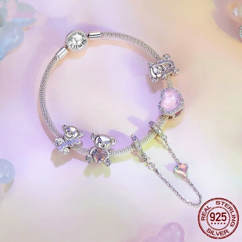 Ours mignon pour la saint-valentin, perles d'amour en argent Sterling S925, perles éparpillées à faire soi-même, accessoires pour petite amie