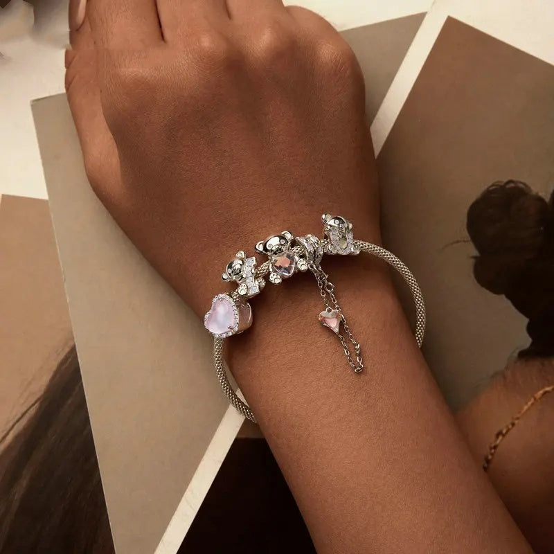 Ours mignon pour la saint-valentin, perles d'amour en argent Sterling S925, perles éparpillées à faire soi-même, accessoires pour petite amie
