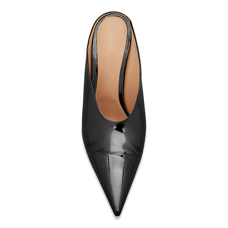 Chaussures à talons hauts et compensés épais en cuir verni à bouche moyenne en métal pour femmes, chaussures de grande taille