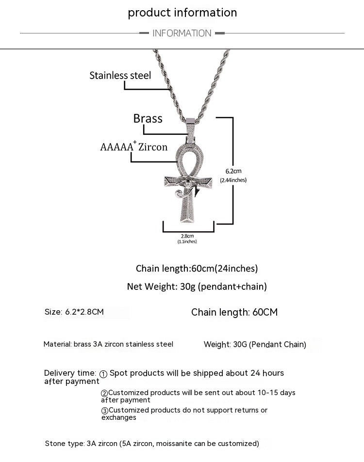 Oeil d'Horus Anhe croix cuivre incrusté Zircon Vintage à la mode Unique collier