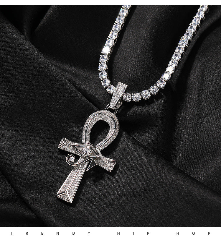 Oeil d'Horus Anhe croix cuivre incrusté Zircon Vintage à la mode Unique collier