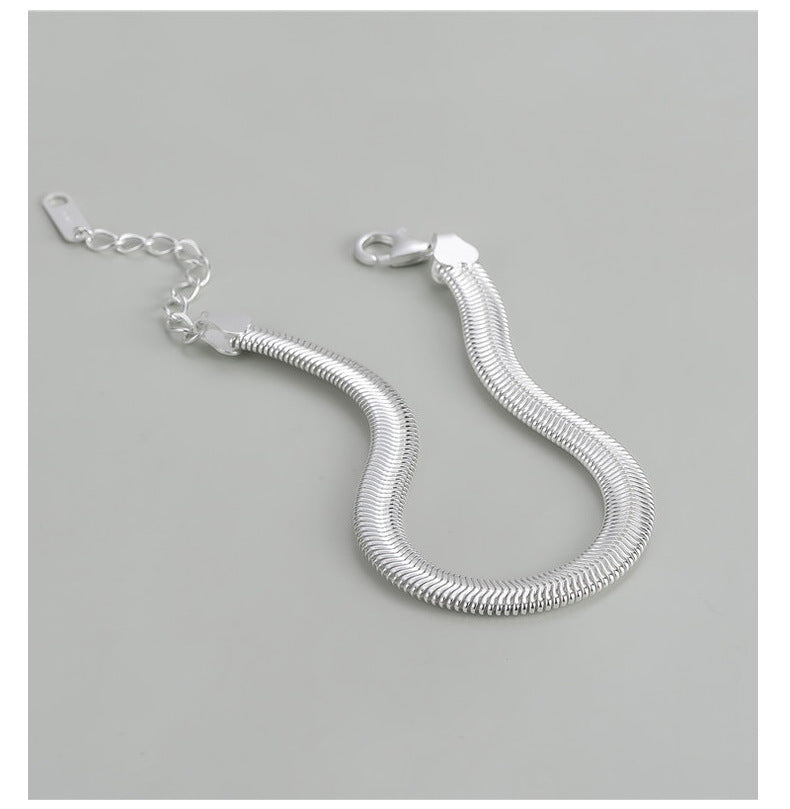 S925 Sterling Silver Korean Style Heavy-duty Texture Flat Snake Wide Chain