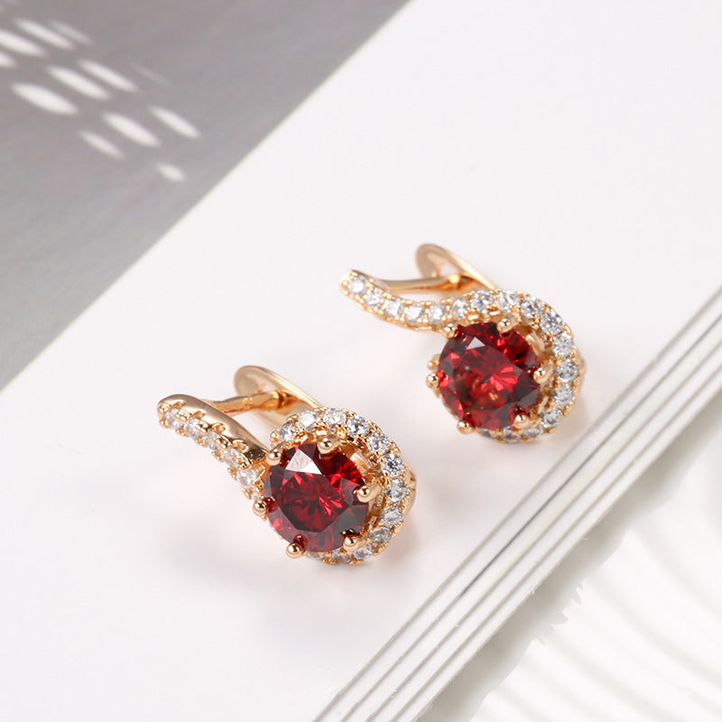 Boucles d'oreilles élégantes en Zircon, mode exquise, Pigeon à Six griffes, rouge sang, Zircon