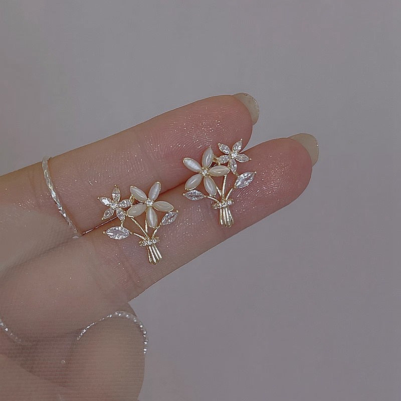 Opal Bridal Bouquet Stud Earrings For Women