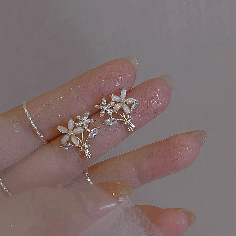 Opal Bridal Bouquet Stud Earrings For Women