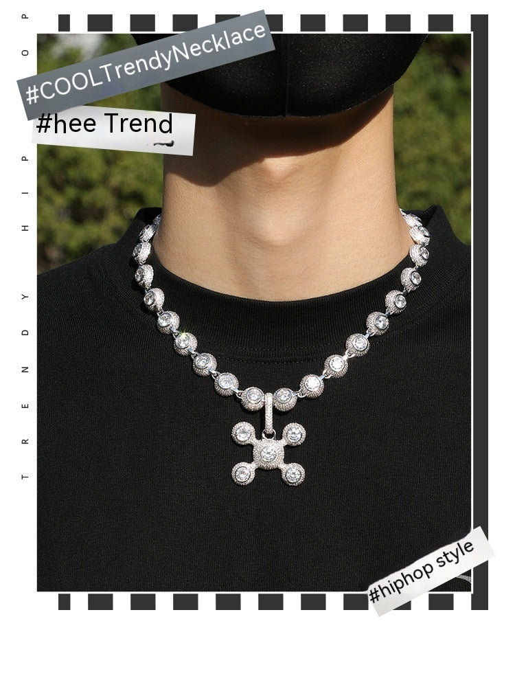 Collier en cuivre incrusté de diamants de Zircon, pendentif d'ornement de rue Cool à la mode