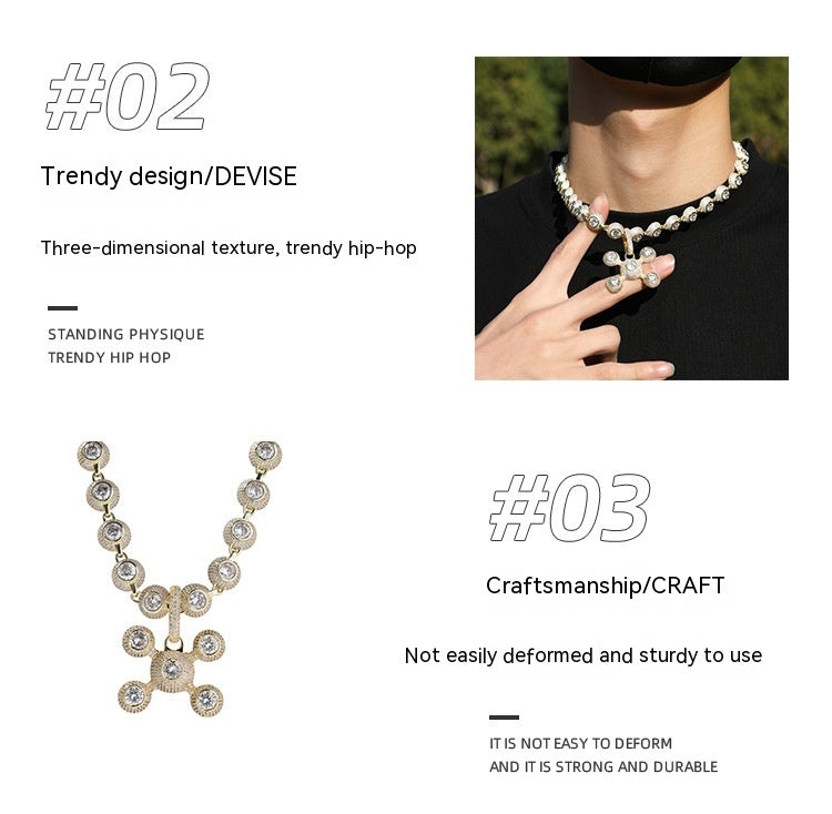 Collier en cuivre incrusté de diamants de Zircon, pendentif d'ornement de rue Cool à la mode