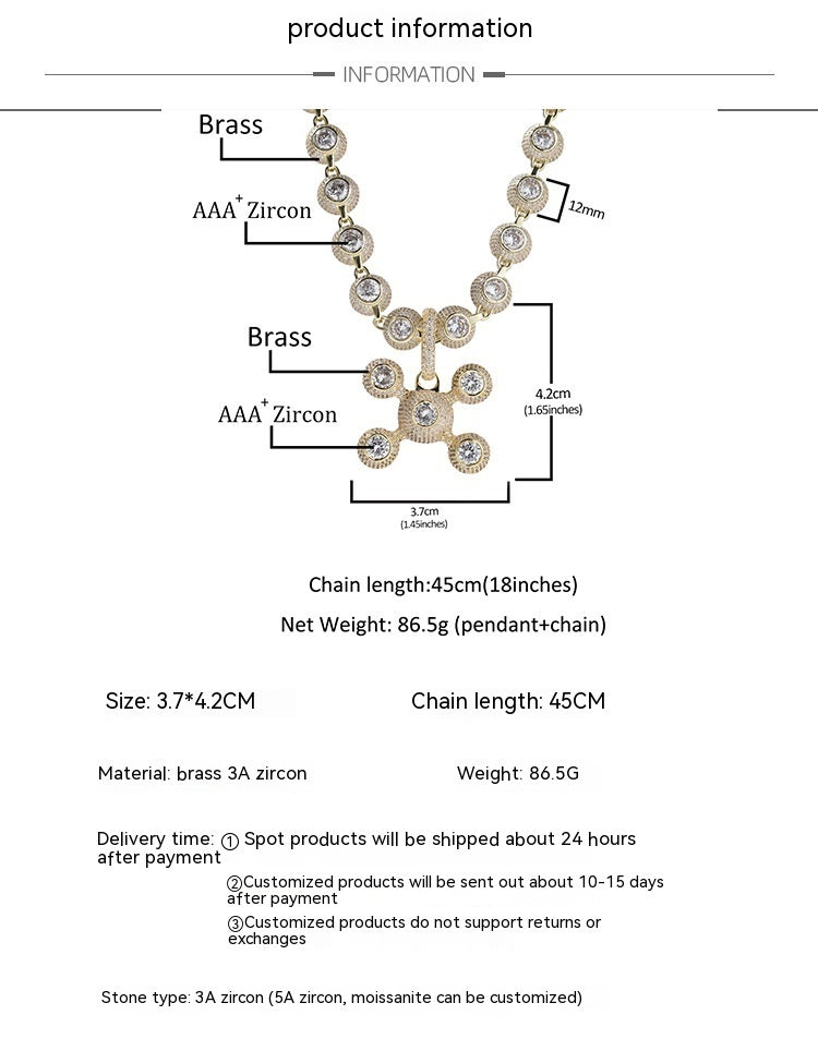 Collier en cuivre incrusté de diamants de Zircon, pendentif d'ornement de rue Cool à la mode