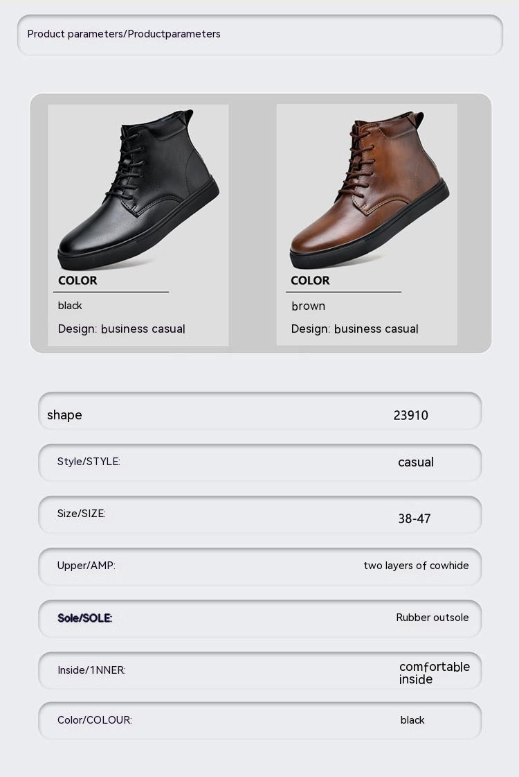 Chaussure de planche montante grande taille en cuir de vache pour hommes, bottes Martens plates décontractées