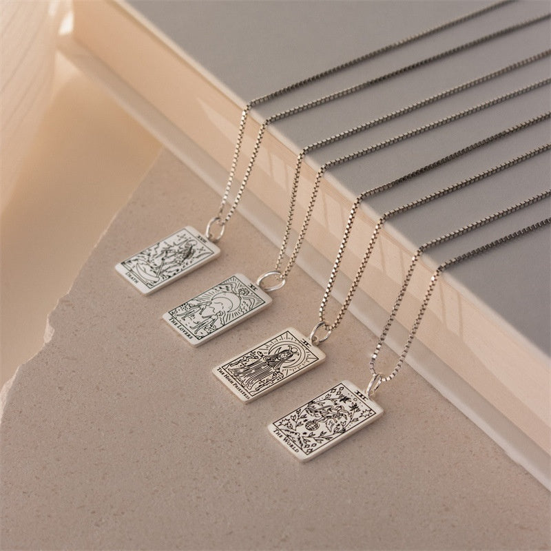 Pendant With Exquisite Square Tarot Pattern Necklace