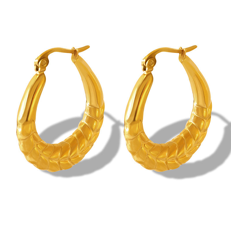 Boucles d'oreilles de blé en forme de U plaquées or, Style unisexe, grâce géométrique raffinée, en acier titane