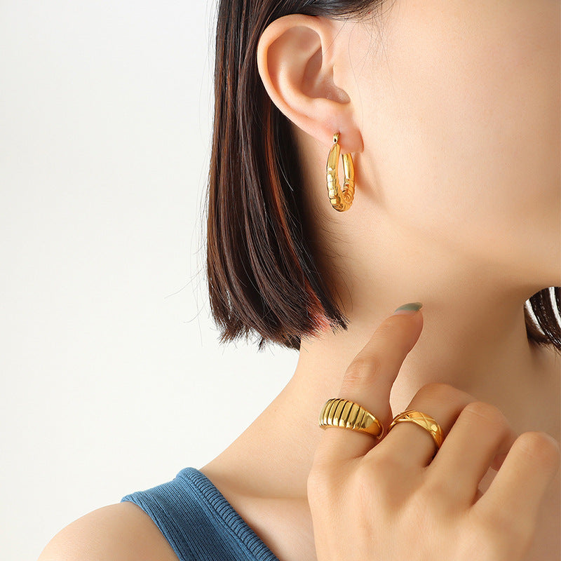 Boucles d'oreilles de blé en forme de U plaquées or, Style unisexe, grâce géométrique raffinée, en acier titane