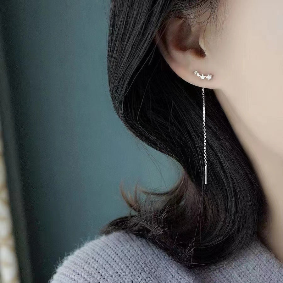 Pendientes largos con borlas de acero y titanio, aretes con líneas de oreja de pentagrama de un solo diamante Simple de oro, estrella pequeña de moda exquisita