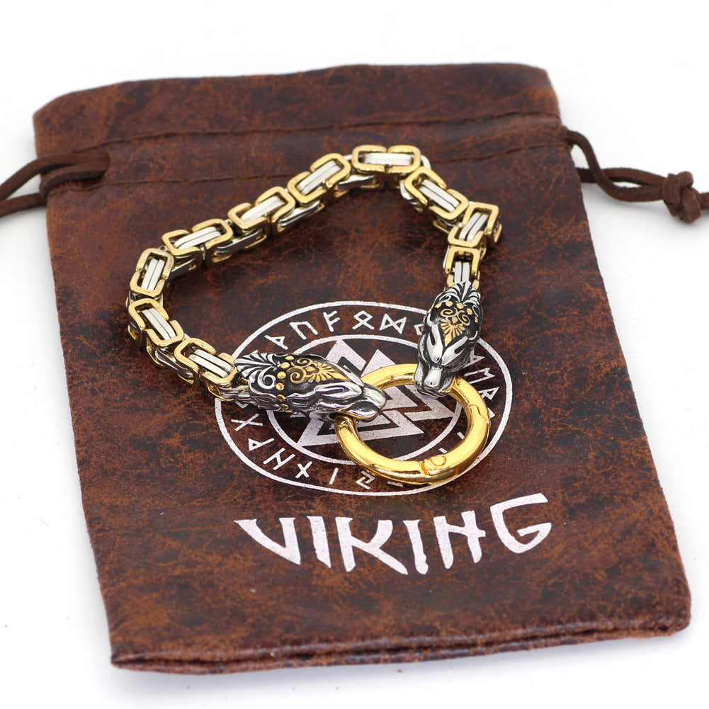 Pulsera de emperador con cabeza de lobo de fantasía nórdica