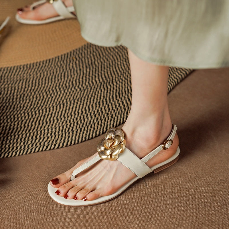 Style Preppy en peau de mouton à bout plat avec sandales à bout ouvert pour femmes