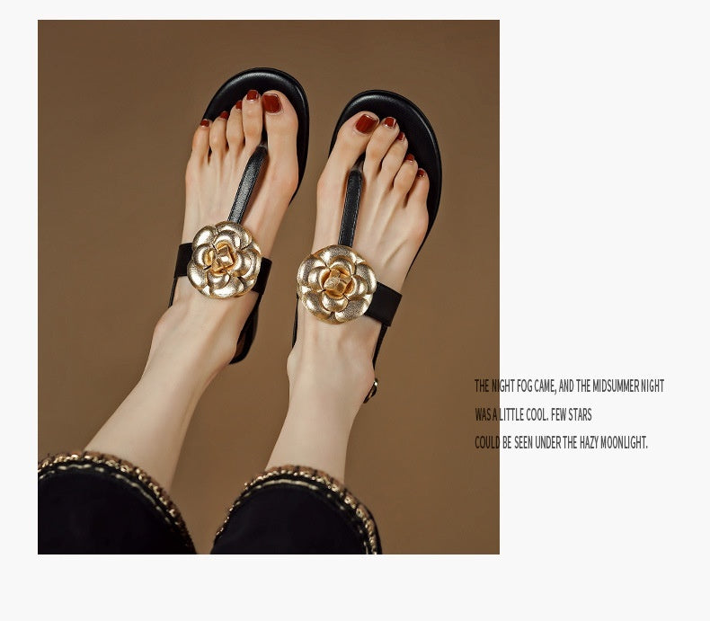 Style Preppy en peau de mouton à bout plat avec sandales à bout ouvert pour femmes