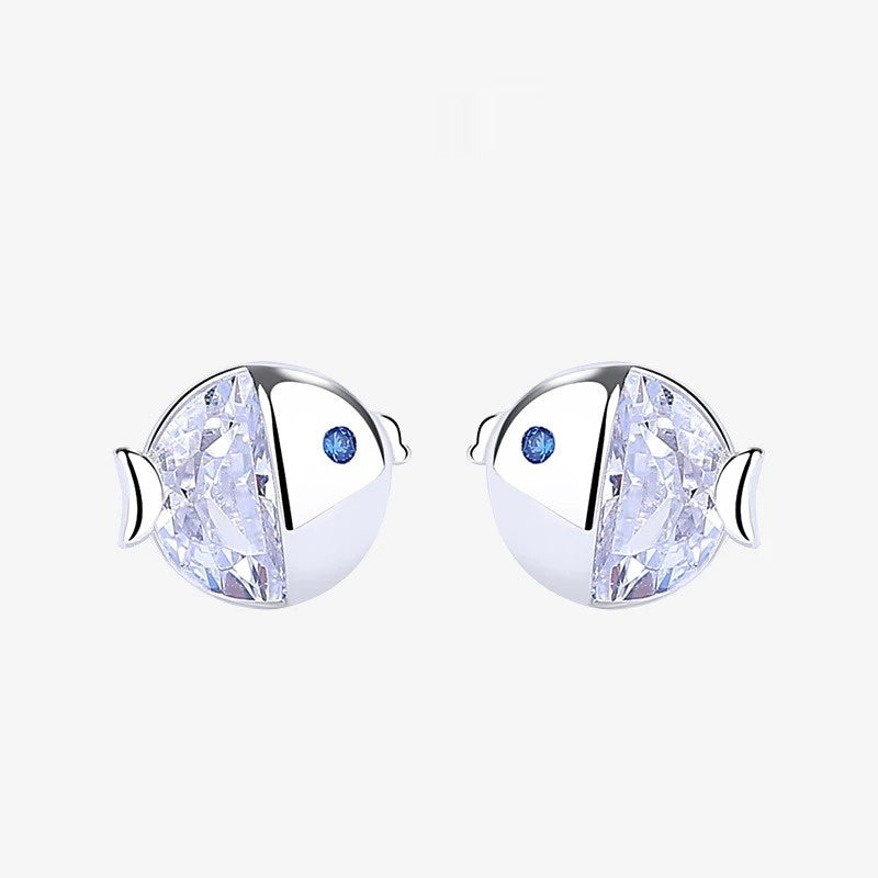 S925 Sterling Silver All-match And Fresh Kissing Gourami Stud Earrings