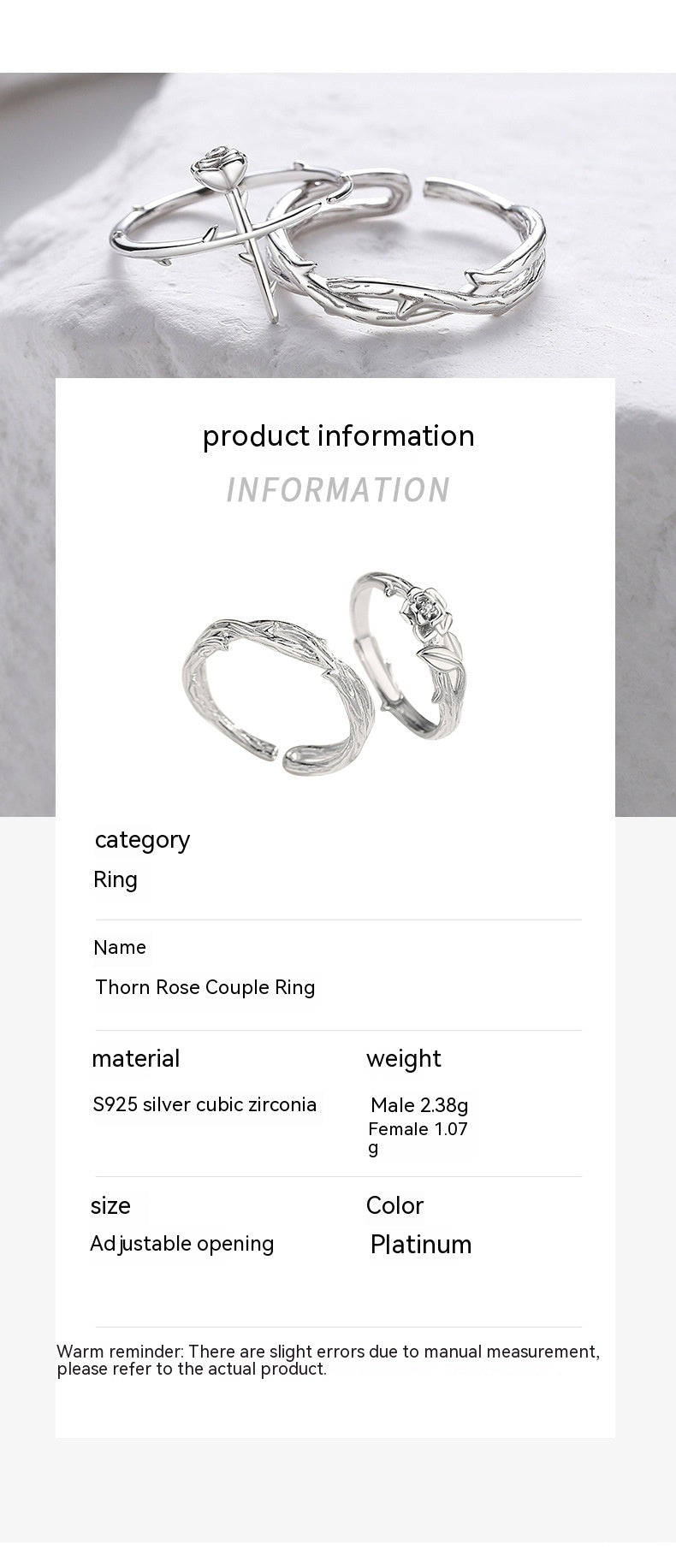 Thorn Rose Couple Creative Simple Design Ins Couple Anneaux