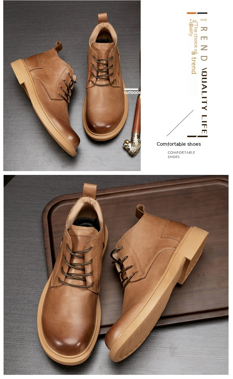 Botas Martin Botas de cuero de moda Botas planas con cordones Botas media caña Botas casuales para hombres que combinan con todo