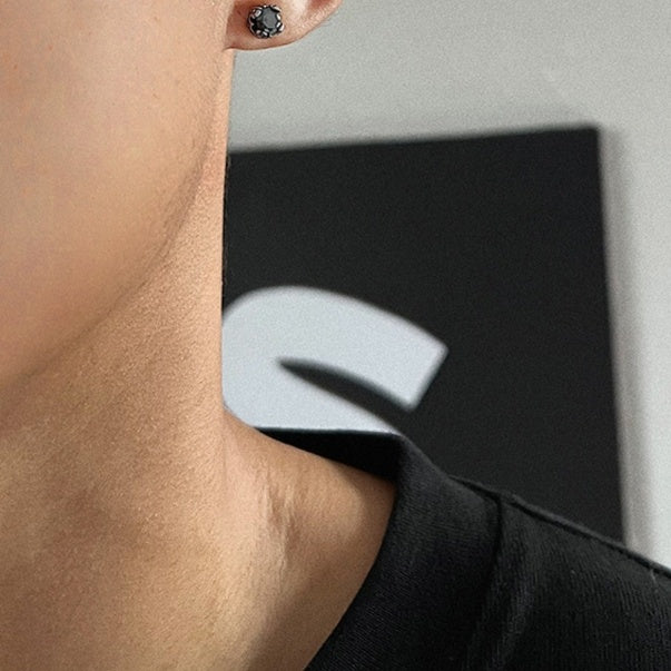 Boucles d'oreilles à tige en acier titane et Zircon noir, rétro américain en détresse