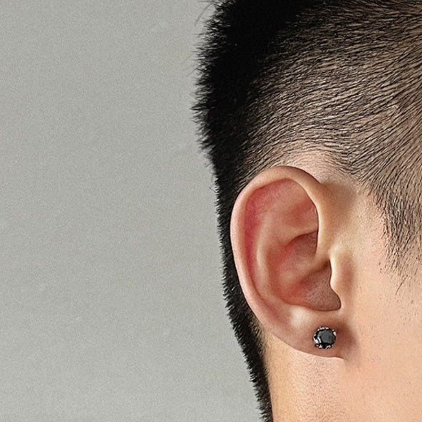 Boucles d'oreilles à tige en acier titane et Zircon noir, rétro américain en détresse