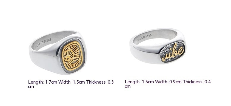 Bague en acier titane totem lettre argent or