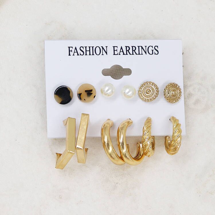 Ensemble de boucles d'oreilles en forme de C en métal à géométrie exagérée pour femmes