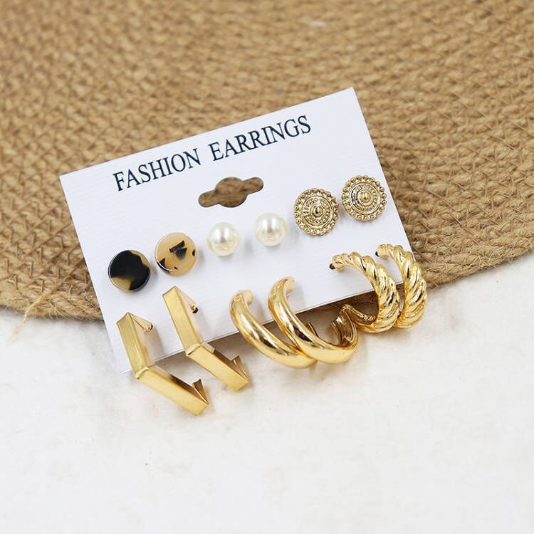 Ensemble de boucles d'oreilles en forme de C en métal à géométrie exagérée pour femmes