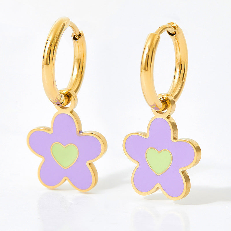 Boucles d'oreilles collier huile colorée en alliage pour femmes