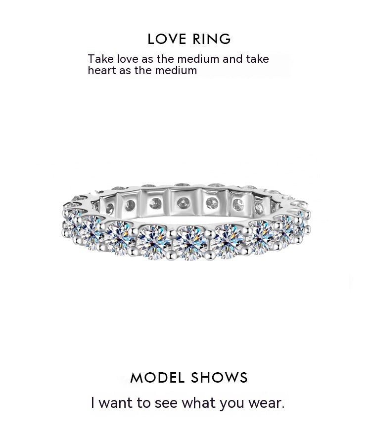 S925 Sterling Silver Moissanite Full Diamond Simple Stackable Ring