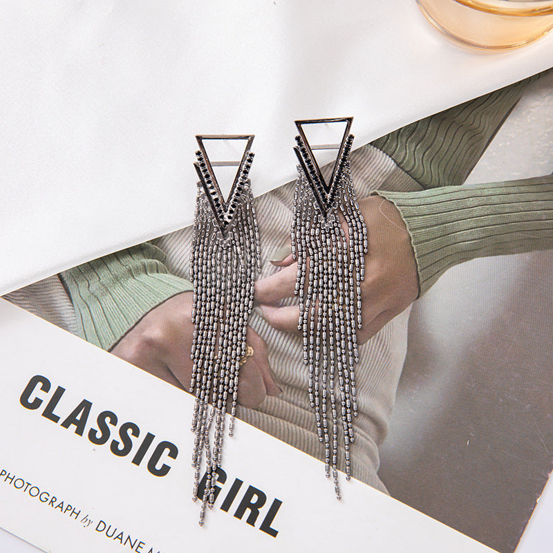Women's Exaggerated Tassel Triangle Earrings