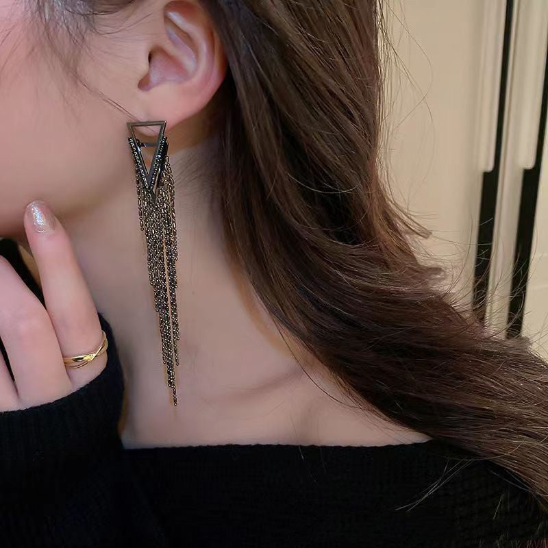 Women's Exaggerated Tassel Triangle Earrings