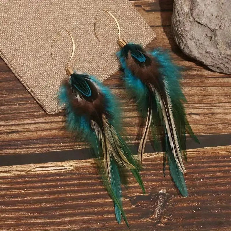 Ethnic Feather Earrings Long Retro