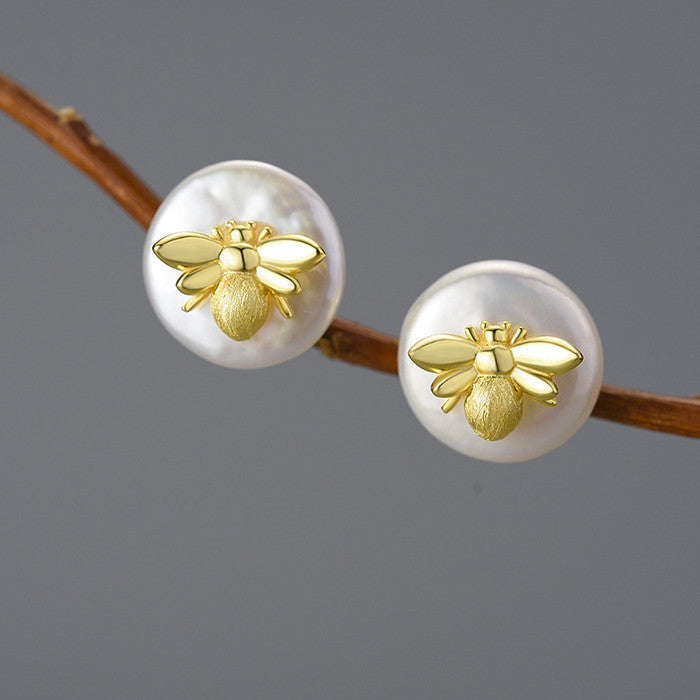 S925 Silver Pearl Bee Women's Earrings