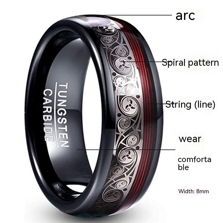 Bague décorative noire en acier tungstène pour hommes
