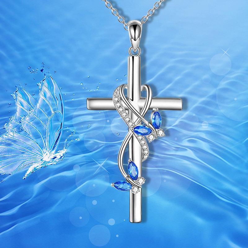 Collier Femme Elégant Pendentif Croix Papillon