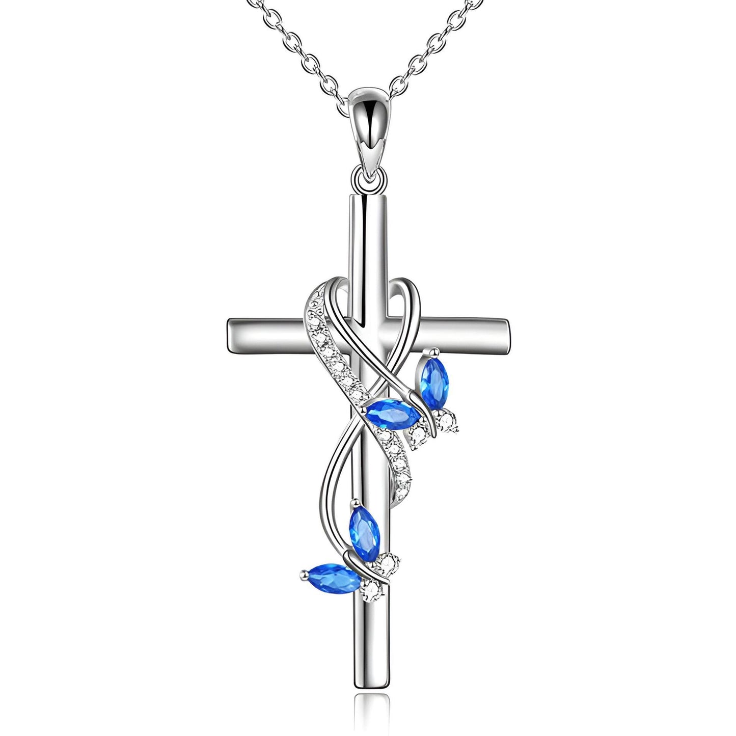 Collier Femme Elégant Pendentif Croix Papillon