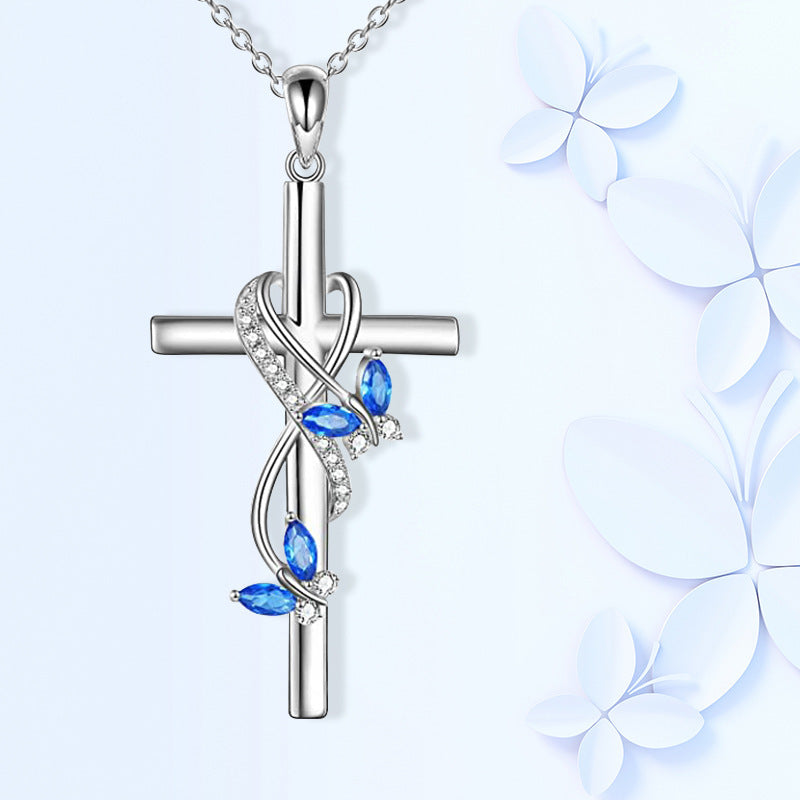 Collier Femme Elégant Pendentif Croix Papillon
