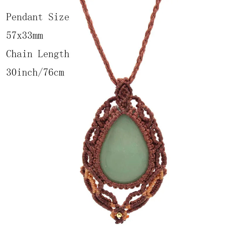 Natural Green Aventurine Water Drop Hand-woven Adjustable Pendant Necklace