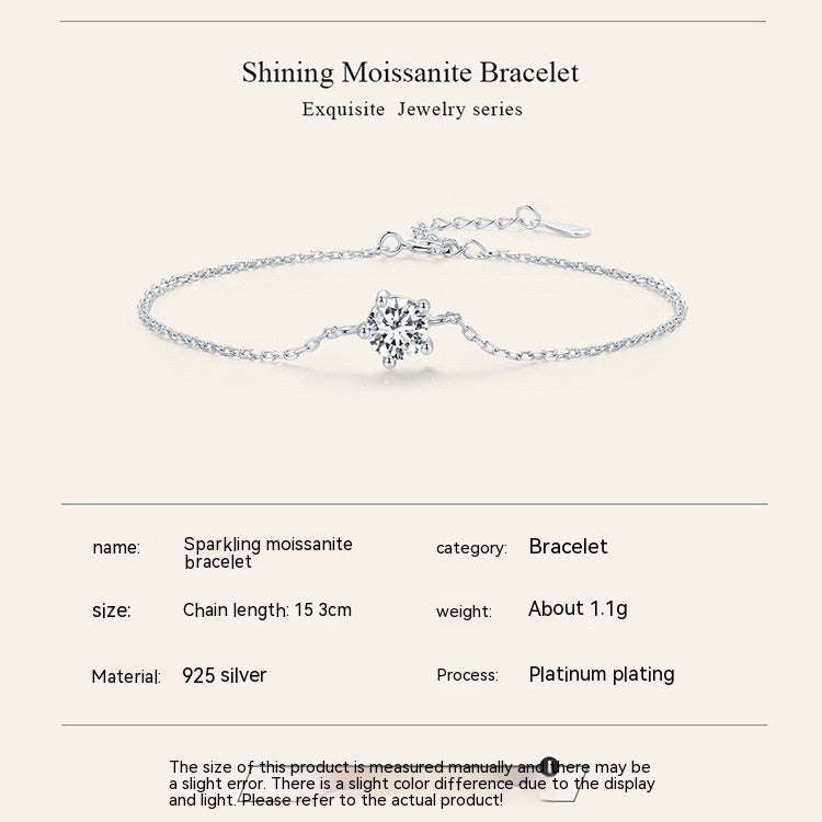 S925 Sterling Silver Simple Luxury Claw Inlaid Moissanite Fashion Bracelet