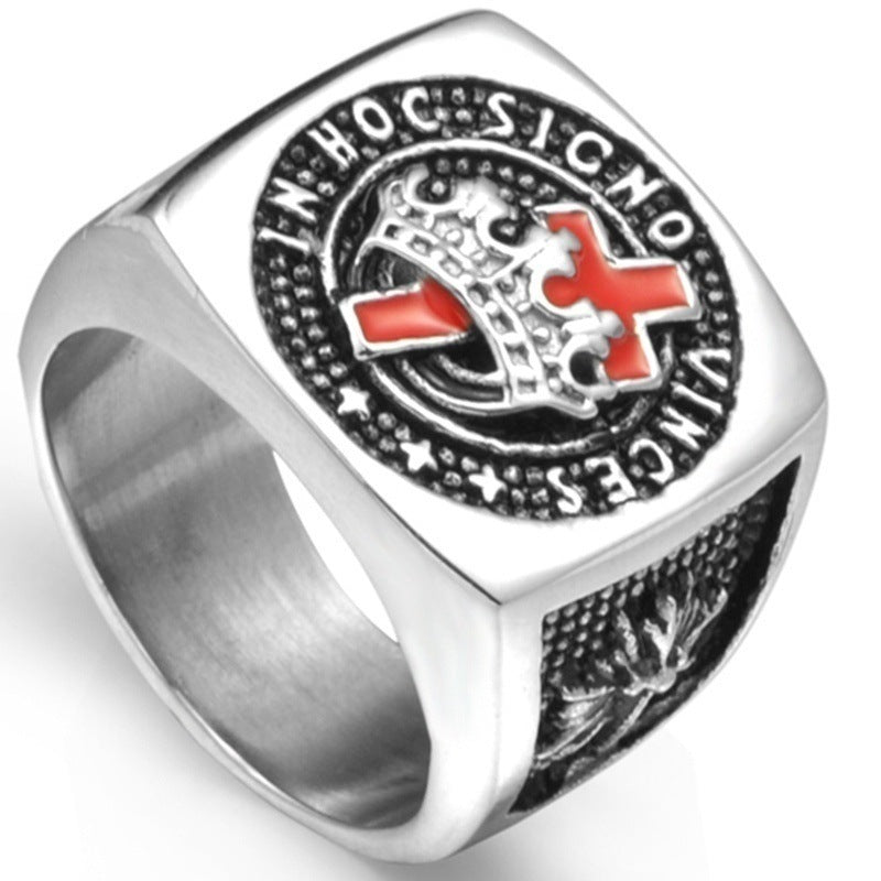 Anillo de acero inoxidable con cruz vintage