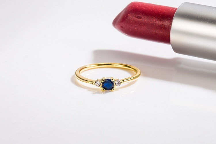 Bague en or 14 carats avec diamant bleu exquis et petit, Zircon Simple léger