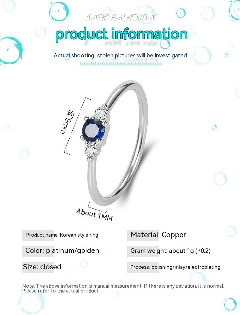 Bague en or 14 carats avec diamant bleu exquis et petit, Zircon Simple léger